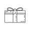 Line gift box with ribbon icon. Present, giftbox. Party celebration, holidays event, carnival party element icon