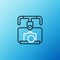 Line Gimbal stabilizer with DSLR camera icon isolated on blue background. Colorful outline concept. Vector