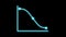 Line graph analysis icon isolated on black background with blinking blue neon light effect.