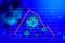 Line graph and Virus. The rapid spread of the virus causes a decline in public health and economic decline