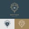 Line graphics monogram. Royal art logo design. Letter H, B, R. Graceful template. Business sign, identity for Restaurant