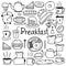 Line Hand Drawn Doodle Vector Breakfast Set.