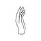 Line hand vector illustration with relaxed palm, fingers and thumb in elegant expressions. Care and support metaphor.