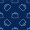 Line Handbag icon isolated seamless pattern on blue background. Female handbag sign. Glamour casual baggage symbol