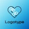 Line Healed broken heart or divorce icon isolated on blue background. Shattered and patched heart. Love symbol