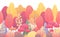 Line Horizontal Seamless Border with Autumn Trees