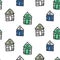 Line houses scandinavian hut ornament. Vector hand drawn seamless pattern.