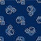 Line Humanoid robot icon isolated seamless pattern on blue background. Artificial intelligence, machine learning, cloud