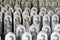 Line of hundreds of Buddha jizo statues at Reisenji Buddhist Temple