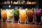 line of iced drinks, each with a different flavor, mix and match for variety