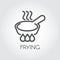 Line icon of frying pan with steam on hob. Graphic culinary, roast outline sign. Vector