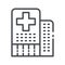 Line icon of hospital front view. Healthcare symbol isolated