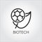 Line icon of leaf and molecule symbolizing biotech. Simplicity black emblem of biotechnology concept. Vector logo