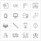 Line Icon Set of 16 Modern Symbols of mobile phone, web, flag, social, network