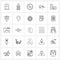 Line Icon Set of 25 Modern Symbols of electronics, vacuum, hotel, vacuum cleaner, location