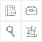 Line Icon Set of 4 Modern Symbols of book; user interface; coding; money bag; glass