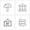 Line Icon Set of 4 Modern Symbols of mushroom, property, vegetable, loans, menu