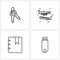 Line Icon Set of 4 Modern Symbols of room, book, furniture, aero plane, usb