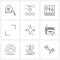 Line Icon Set of 9 Modern Symbols of file, shinning, equalize, star, expand