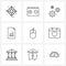 Line Icon Set of 9 Modern Symbols of input device, paper, engine, office, document