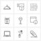 Line Icon Set of 9 Modern Symbols of location, video, transaction, file extension