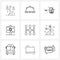 Line Icon Set of 9 Modern Symbols of shift, gear, time, space, board