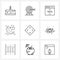 Line Icon Set of 9 Modern Symbols of sleep, baby, finance, server, message