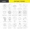 Line icon set in vector for lamp packaging, technical specifications illustration, delayed shutdown and eye caring, for