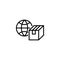 Line icon. World shipping, Globe and box