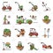Line icons art agriculture agricultural machinery garden tools