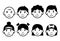 Line icons of childen of different ages and gender. Kids faces of happy boys and girls emoji set. Simple and cute isolated