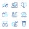 Line icons set. Included icon as Bitcoin mining, Takeaway coffee, Sale bags signs. Vector