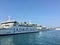 A line of Jadrolinija ferries docked up in the port of Split, Croatia