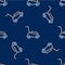 Line Lawn mower icon isolated seamless pattern on blue background. Lawn mower cutting grass. Vector