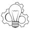 Line light bulb with gears. The metaphor of the emergence of the idea of the image symbolizing the generation of ideas.