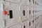 Line of lockers with the lock in the hallway of campus in primary school