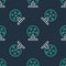 Line Lottery machine with lottery balls inside icon isolated seamless pattern on black background. Lotto bingo game of