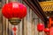 Line of luxurious chinese lanterns, traditional lamps from asia, Asian new year celebration and decorations