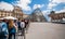 Line of many Tourists in font of the Louvre museum