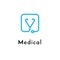 Line medicine icon blue logo, web online concept.Logo of stethoscope in shape of check sign for hospital, medicine appointment app