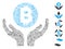 Line Mosaic Bitcoin Support Hands Icon