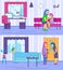 Line mother and daughter in room, vector illustration. Family relationship, parent and kid talking together at home