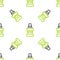 Line Mouthwash plastic bottle icon isolated seamless pattern on white background. Liquid for rinsing mouth. Oralcare