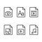 line multimedia, various type document icons on white background