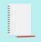 Line note document template. Notebook paper for text with pencil on blue background. Vector illustration