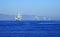 Line of Oil Rigs off California Coast Shot from Ocean