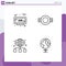 Line Pack of 4 Universal Symbols of alarm, globe, time, military, link