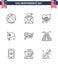 Line Pack of 9 USA Independence Day Symbols of american; protection; mail; helmet; usa