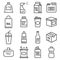 Line package icons set. Bag, bottle, spray, gallon and more