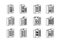 Line perspective black company icons and vector buildings set, Isolated office collection on white background